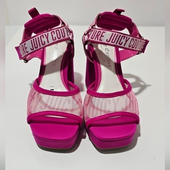Juicy Couture Gramercy Mesh Hot Pink Heel Logo Platform Block Heel Chunky - Picture 2 of 10